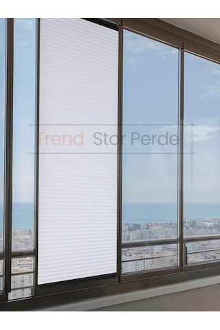 Beyaz Honeycomb Plise %100 Isı Ve Işık Geçirmez Katlanır Cam Balkon Perdesi - Salon Perdesi-001 Beyaz