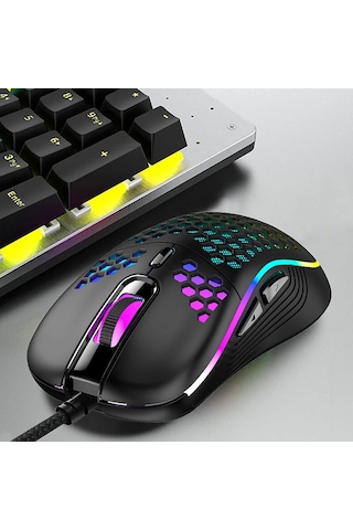 Kablolu Usb Oyun Faresi 4800 Dpı 6 Düğmeli Ayarlanabilir Petek Delikli Mekanik Fare Işıklı Siyah Diğer