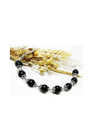 Lilahgümüştr Gümüş İşlemeli Oltu Taşlı Kadın Bileklik