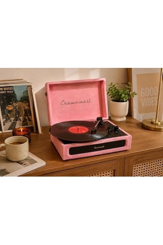 Casablanca Serisi Retro Çanta Pikap Pembe Süet Kaplama, Dahili Hoparlörlü, 3 Hızlı 33/45/78 Rpm , Bluetooth Bağlantılı, Taşınabilir Vintage Plak Çalar
