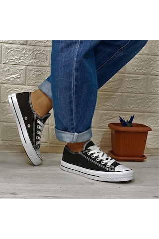 Fiyra 554 Siyah-Beyaz Kısa Unisex Sneaker Keten Spor Ayakkabı 001
