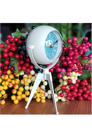 Masa Saati Retro Tripod Saat Oturma Odası Ferforje Saat Beyaz Beyaz