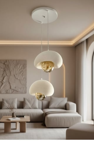 Modern Bohem Beton Görünümlü 2 Li Sarkıt Avize Salon Oturma Odası İçin Ampul Uyumlu Dekoratif Model Çok Renkli
