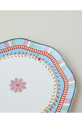English Home Timeless Botanica New Bone Pasta Tabağı 20 Cm Pembe - Mavi