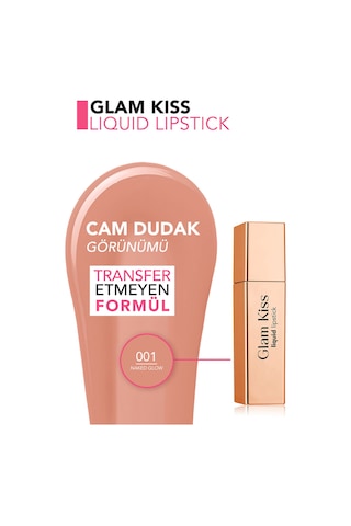 Flormar Glam Kiss Yüksek Pigmentli & Nemlendirici Cam Dudak Görünümlü Parlak Bitişli Ruj 001 Naked Glow