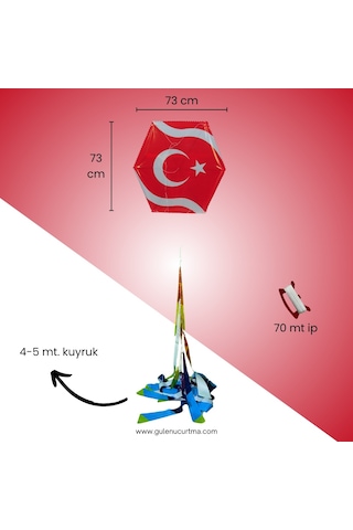 Naylon Altıgen Uçurtma - Bayraklı - Orta Boy