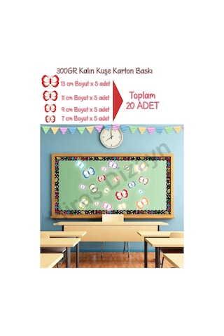 20 Adet Özel Kesimli Renkli Kelebekler Okul Öncesi Ve Anaokulu Sınıf Duvar Pano Etkinlik Süsleri Kalın Kuşe Karton