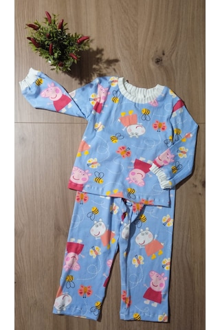 Peppa Pig Figürlü Desenli Çocuk Takımı Açik Mavi