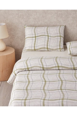 English Home Wave Check Kolay Ütülenir Çift Kişilik Çarşaflı Nevresim Takımı 200x220 Cm Açık Yeşil-bej Açık Yeşil-bej