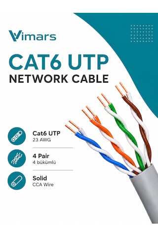 Vimars Cat6 23awg 305 Metre 0.50mm Gri Utp Ethernet İnternet Kablosu 305m