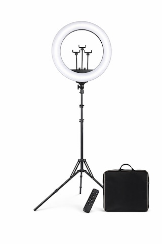 Ring Light Led Işık Halkası 21 Inç 54 Cm Profesyonel Stüdyo Işığı Ve 210 Cm Döküm Ayak Kumanda Çanta Siyah
