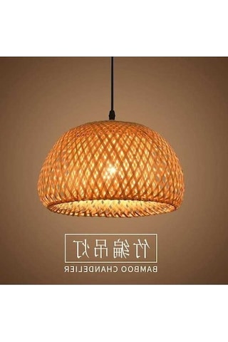 Opulentliving Restoran Cafe Bahçe İçin 30cm Bambü Teneke Avize - 12w Led, Siyah Taban, Kablolu, Doğa Stili Haki