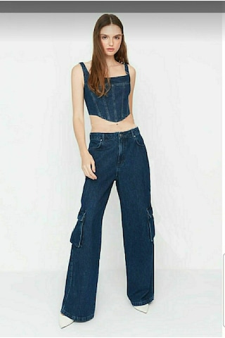 Lavajeans Kadın Koyu Mavi Likralı Kargo Cep Lavajeans Wide Leg Mavi Koyu P1 Koyu Mavi