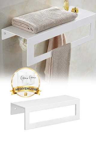 Beyaz Raflı Havlu Askısı Metal Banyo Raflı Havluluk 27 Cm Otel Tipi Duvar Havlu Rafı Diğer