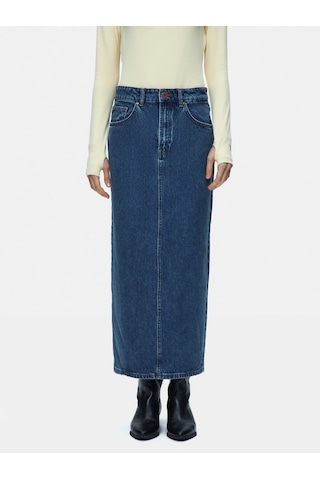 Danıca Skırt Uzun Boy Yırtmaçlı Mavi Jean Etek Mavi