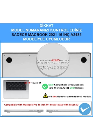 Apple Uyumlu MacBook Pro 16 inç 2021 M1 Pro/Max A2485 Kılıf Sert Parlak Üst ve Alt Koruma Kapağı