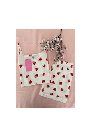 Mh Moony Homewears Çilek Mom Yazlık Yumuşacık Şortlu Pijama Takımı Kırmızı Tonlar