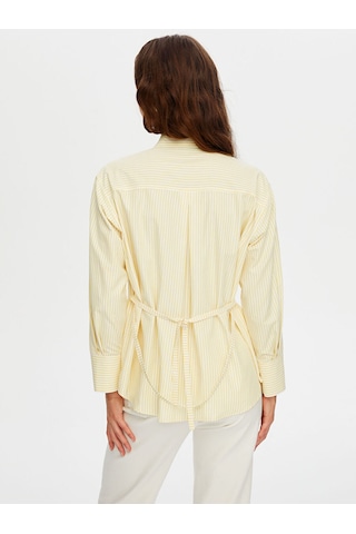 Faik Sönmez Beli Kuşak Detaylı Çizgili Poplin Gömlek W26gml022 Uw26gml02260 Sarı
