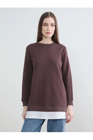 Lc Waıkıkı Kahverengi Bisiklet Yaka Kadın Sweatshirt Tunik