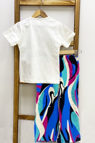 Kız Çocuk Yazlık İkili Takım Baskılı Renk Baloklu B2 Mavi