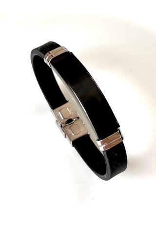 Silikon Kordon Çelik Mixli Sade Şık Trend Model Erkek Bileklik 22 Cm Siyah