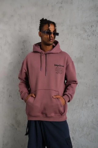 Veraura Lifestyle Erkek 98 Baskılı Kapşonlu Sweat - Gül Kurusu Gülkurusu