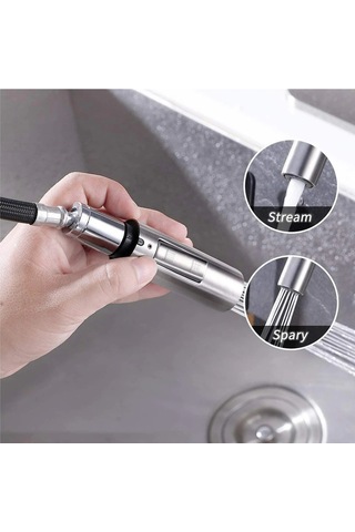 Kosona Sus304 Çelik Fıskiyeli Musluk, Tuş İle Değiştirilebilir Sprey Akış Modu, Çayır Mutfak Uyumlu, Yüksek Isı Ve Basınç Dayanıklı, Kolay Kurulum GÜMÜŞ