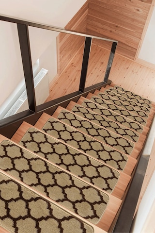 Dikdörtgen Dokuma Merdiven Halısı Kendinden Yapışkanlı Kahve Siyah