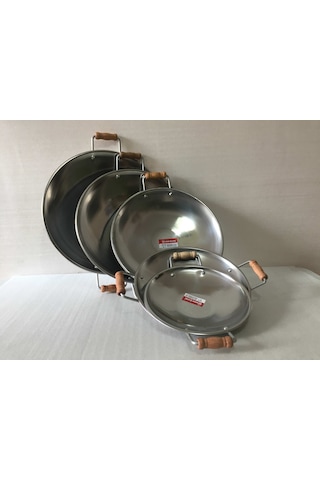 Kavurma Sacı - No:2 -32 CM - Krom Çelik - Ahşap Kulplu - Sac Tava