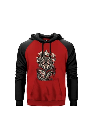 Dağların Hakimi Bozkurt Gri Renk Reglan Kol Sweatshirt Kapşonlu