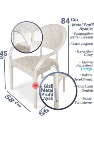 2 Adet Rattan Bambu Pro Koltuk Bahçe Sandalyesi Kapuçino Bej