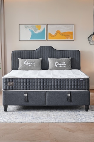 Menekşe Çift Kişilik Sandıklı Baza Antibakteriyel Ortopedik Paket Yaylı Yatak 3 Lü Set 160 x 200