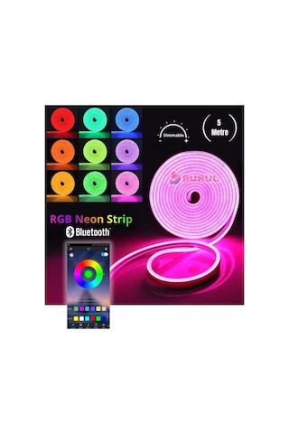 5 Metre 256 Renk Bluetooth Kontrol Renk Değiştiren Rgb Neon Led Şerit Işık Seti Sb-6563