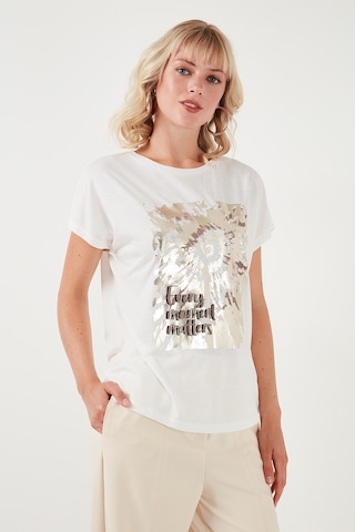 Lela Baskılı Bisiklet Yaka Regular Fit Bayan T Shirt 6671001 Ekru