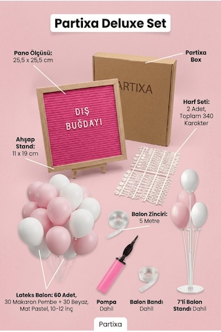 Diş Buğdayı Süsleme Deluxe Set Kız Pembe Keçe Yazı Panosu Standlı Pompa Balon Zincirli 7 Li Balon Standlı Çocuk