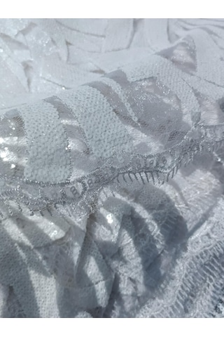 Pullu Nakışlı Beyaz Dantel Abiyelik Gelinlik Tül Kumaş 1,30X30M