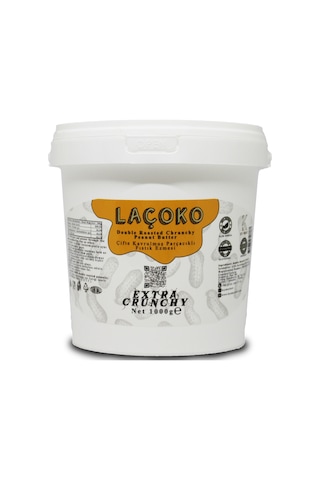Laçoko Kova Şekersiz Katkısız Glutensiz Vegan Doğal Çifte Kavrulmuş Parçacıklı Extra Crunchy Yer Fıstığı Ezmesi 1 KG