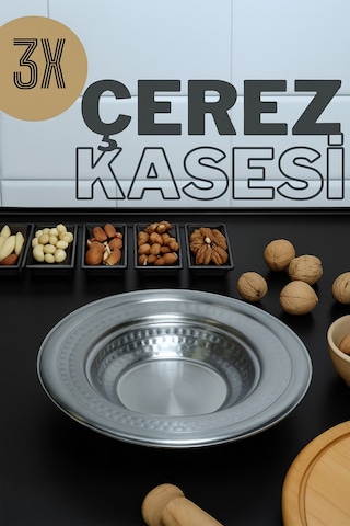 Yunusoğlu Home 3'lü Paslanmaz Çelik Yuvarlak Çerezlik, Çerez Kasesi İnox