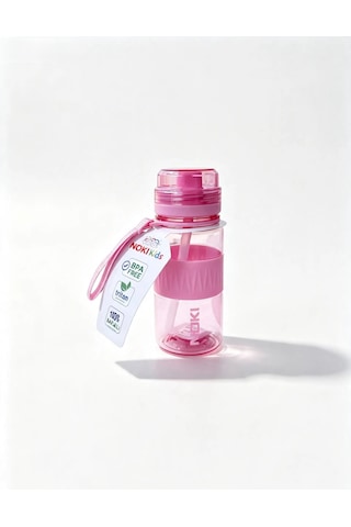 Noki Kids 400 Ml Okul Öncesi Ve İlkokul Tritan Pipetli Su Matarası Sızdırmaz Askılı Pembe