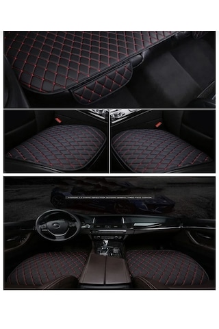 Universal Oto Koltuk Minderi Üçlü Set Lüks Kapitone Siyah Kırmızı