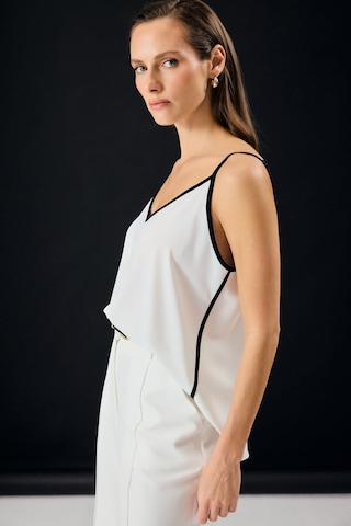 Sateen Kontrast Askılı Bluz - Ekru-137318