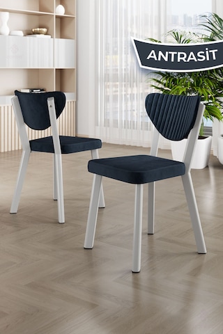 Canisa Agnes Serisi 90x90 Yuvarlak Beyaz Masa Takımı Ve 4 Antrasit Sandalye Masa Beyaz Sandalyeler Antrasit