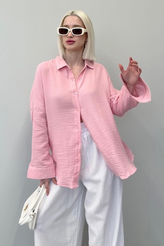 Madmext Pembe Muslin Kumaş Basic Kadın Gömlek Mg1660 Pembe