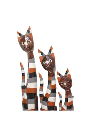 Ahşap Otantik 3 Lü Çizgili Kedi 100cm Albızıa Wood 100 80 60 Dekoratif Ahşap Kedi
