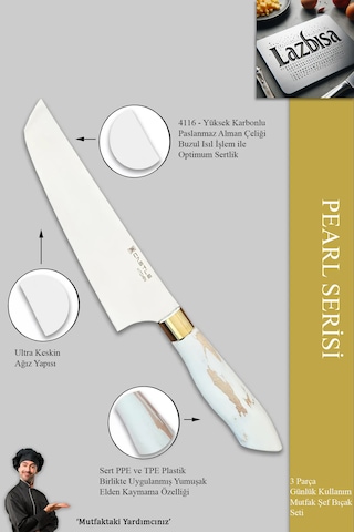 Pearl Seri Serisi Mutfak Bıçak Et Sebze 3 Lü Şef Bıçağı Mft-4127 Krem