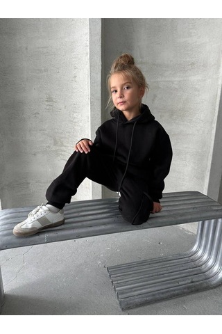 Üç İplik Kapüşonlu Şardonlu Takım Beyaz - Turuncu