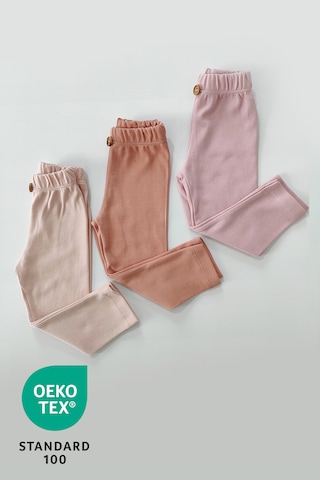 Luppinos Candy 3'lü Pamuk Bebek Tayt Pantolon Set Krem - Pembe