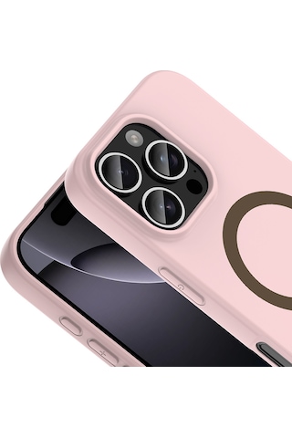 Maks Technology iPhone Uyumlu 16 Pro Kılıf M-safe Şarj Özellikli Mkst Aris Silikon Kapak - Açık Pembe