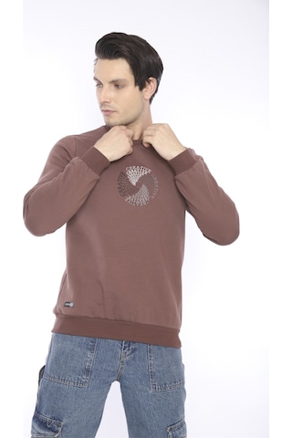 Escetic Erkek Spor Slimfit, Bisiklet Yaka Kahve Sweatshirt-4262 Kahverengi