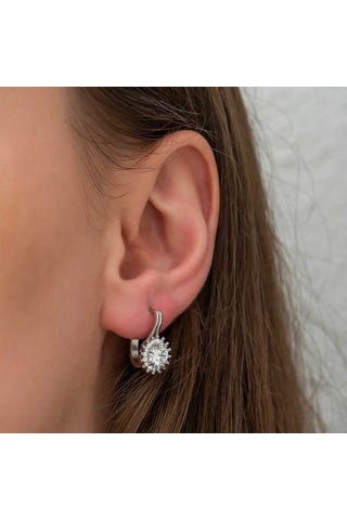 Kenpazar Gümüş Mengeçli Yuvarlak Kesim Küpe Gümüş